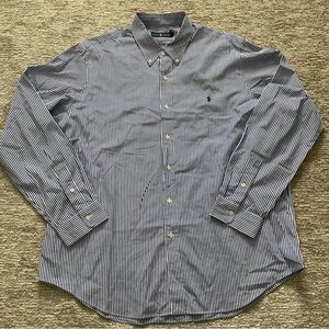 Ralph Lauren Mens Button Front Long Sleeve Cotton Blue Striped Shirt XXL Pony